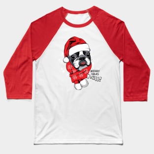 French Bulldog in Santa's cap and red scarf Baseball T-Shirt